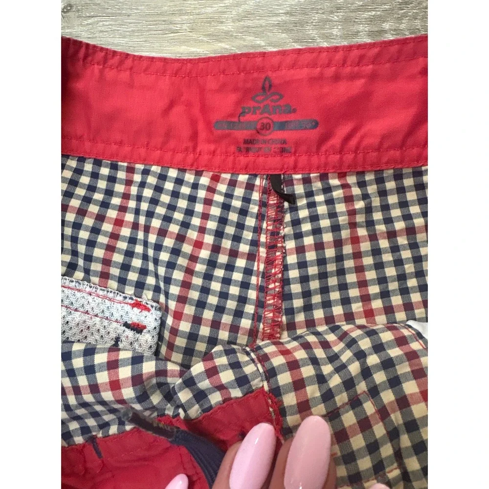 Mens Prana Check Plaid‎ UPF 50+ Board Swim Shorts Trunks 30 8